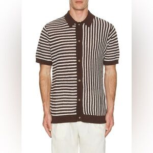 NWOT ONIA Short Sleeve Button Up Shirt in Chocolate & White